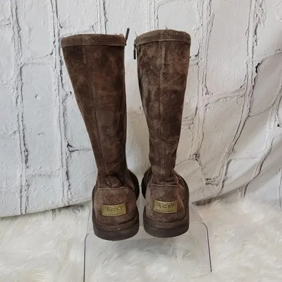 UGG Australia Roslyn Womens Brown Suede Zip Side Tall Shearling Winter Boots 7