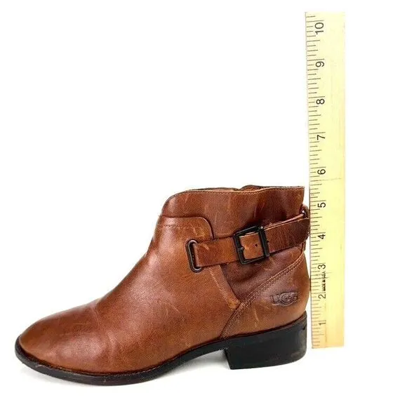 Ugg Barnett Boots Women's Size 7.5 Brown Leather Side Zip Ankle Strap 1016942