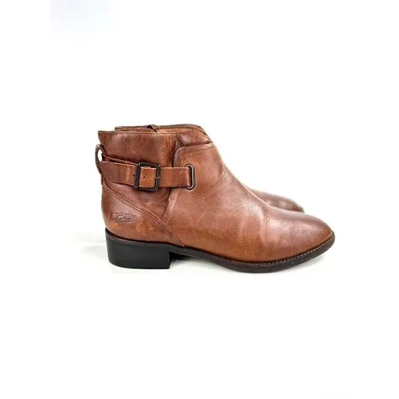 Ugg Barnett Boots Women's Size 7.5 Brown Leather Side Zip Ankle Strap 1016942