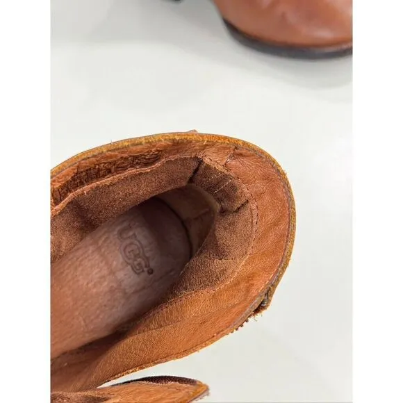 Ugg Barnett Boots Women's Size 7.5 Brown Leather Side Zip Ankle Strap 1016942