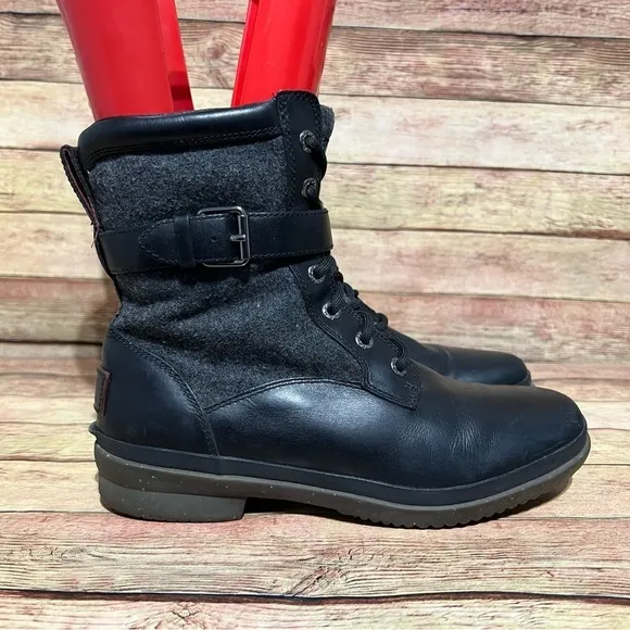 Ugg Black Leather Kesey Boots