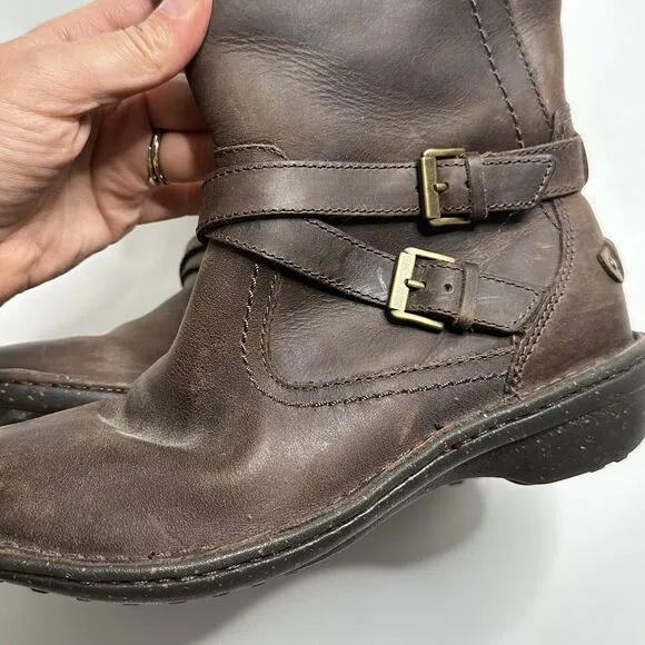 UGG Boots 7 Brown Leather Riding Lined Side Zip 1005450 Womens Buckles