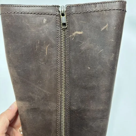 UGG Boots 7 Brown Leather Riding Lined Side Zip 1005450 Womens Buckles