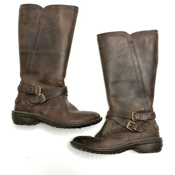UGG Boots 7 Brown Leather Riding Lined Side Zip 1005450 Womens Buckles