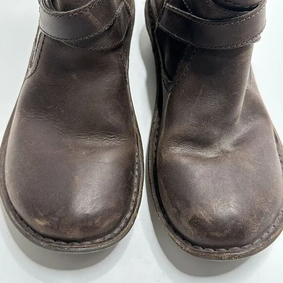 UGG Boots 7 Brown Leather Riding Lined Side Zip 1005450 Womens Buckles