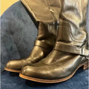 UGG Channing II Black Leather Riding Boots Silver Hardware