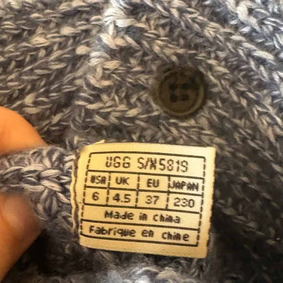 UGG Classic Cardy Boots Blue Knit Side Buttons Women’s Size 6