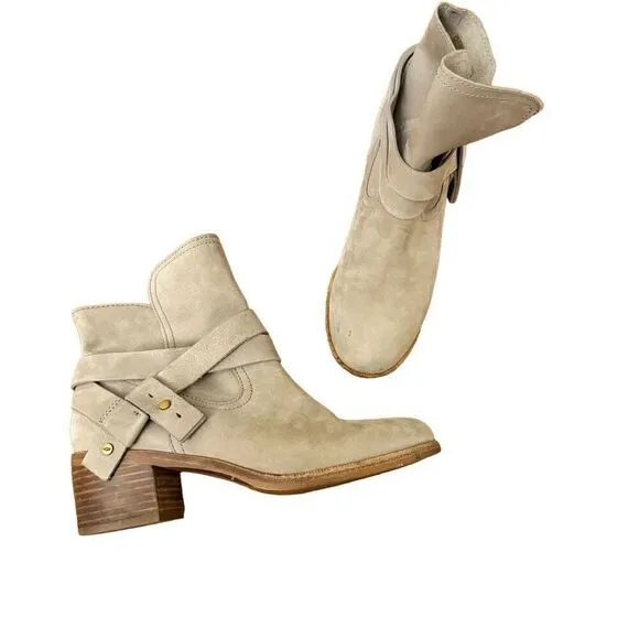 UGG Elora Sahara Nubuck Leather Ankle Boots Taupe Beige Tan Pull On Size 7