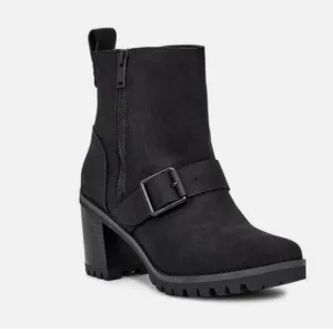 UGG Fern Waterproof Bootie Black Nubuck Leather Size 9.5
