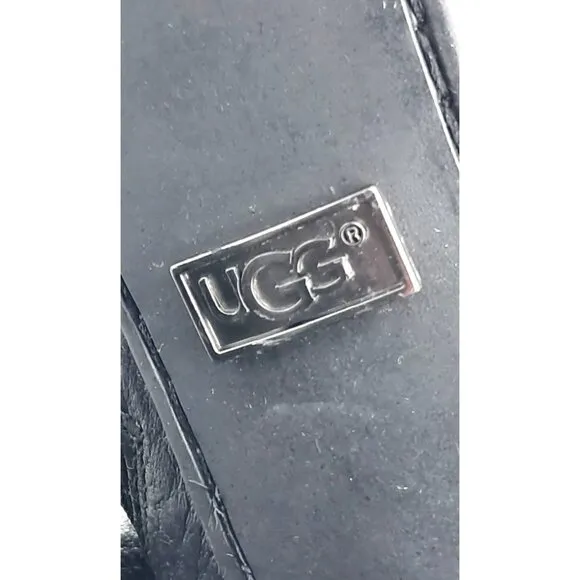 UGG Jardin Platform Boots Womens Size 10 Black Leather Buckle Straps Side Zip Mi