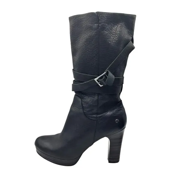 UGG Jardin Platform Boots Womens Size 10 Black Leather Buckle Straps Side Zip Mi