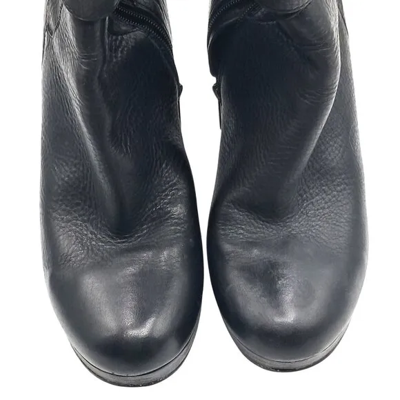 UGG Jardin Platform Boots Womens Size 10 Black Leather Buckle Straps Side Zip Mi