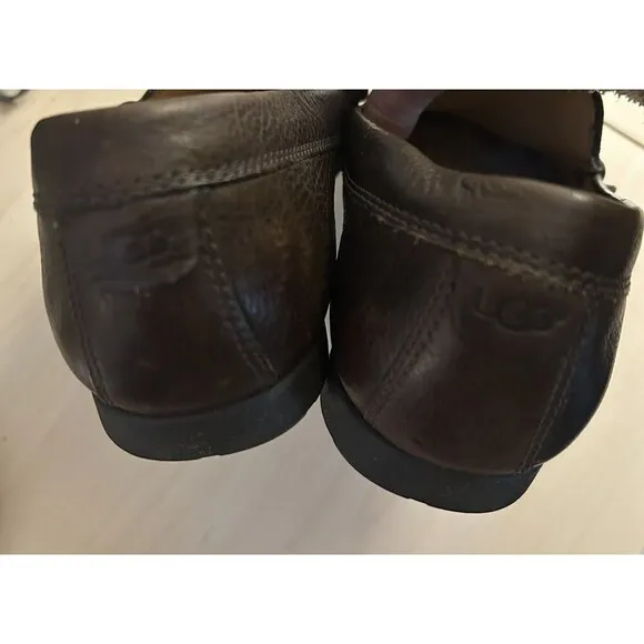 UGG Men's Jennings Brown Leather Slip On Loafer boat shoe Size 10 preppy