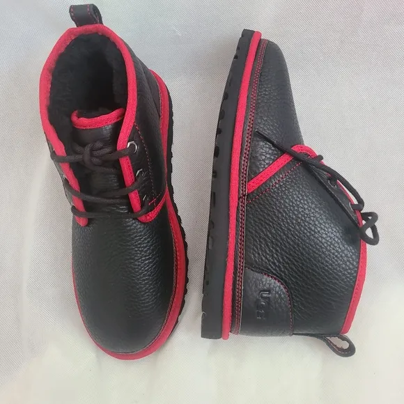 UGG Men's Neumel Leather Ankle Boots in Black/Red Sz 8 &amp; 14