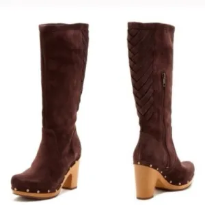 UGG Rumer Weave Chocolate brown suede Leather Tall Clog Boots Size 5