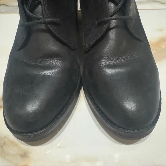 Ugg Women’s Black Leather Oriana Lace Up Side Zip Block Heel Boots Size 9