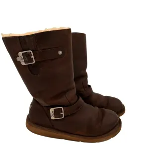 UGG Women's Brown Leather Kensington #5678 Moto Boots Size 9
