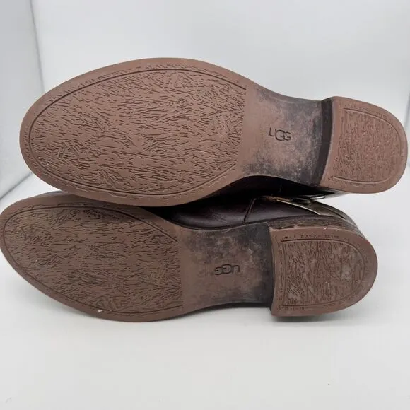 UGG Women's Channing II Riding Boots size 10 Brown Leather Tall Harness Side Zip