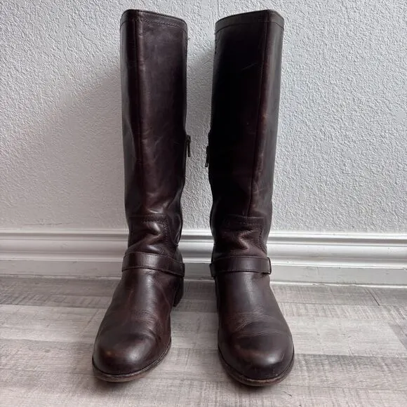 UGG Women's Channing II Riding Boots size 10 Brown Leather Tall Harness Side Zip