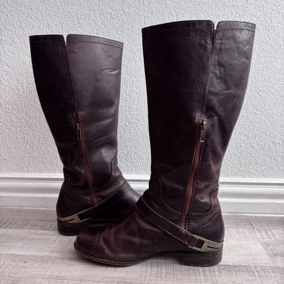 UGG Women's Channing II Riding Boots size 10 Brown Leather Tall Harness Side Zip