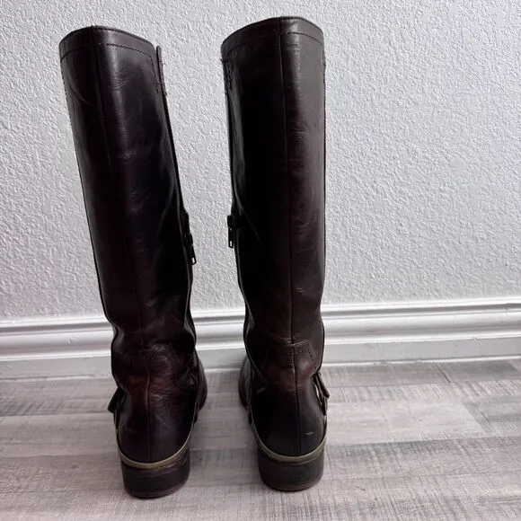UGG Women's Channing II Riding Boots size 10 Brown Leather Tall Harness Side Zip