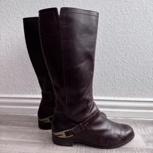 UGG Women's Channing II Riding Boots size 10 Brown Leather Tall Harness Side Zip