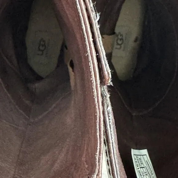UGG Women's Channing II Riding Boots size 10 Brown Leather Tall Harness Side Zip