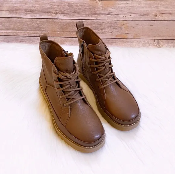 UGG Women’s Deconstructed Lace Chestnut Leather Combat Boots