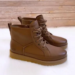 UGG Women’s Deconstructed Lace Chestnut Leather Combat Boots