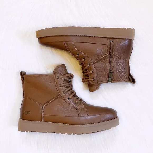 UGG Women’s Deconstructed Lace Chestnut Leather Combat Boots
