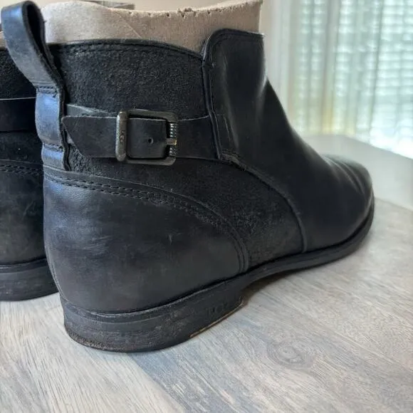 UGG Women’s Demi Leather Full Zip Ankle Booties Round Toe Black US 8