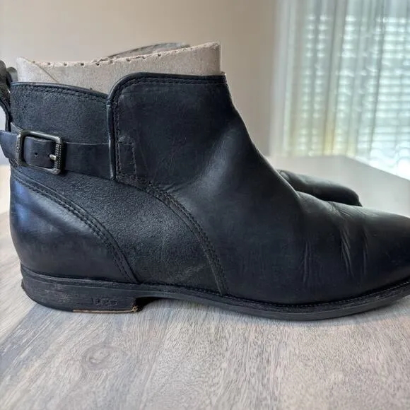 UGG Women’s Demi Leather Full Zip Ankle Booties Round Toe Black US 8
