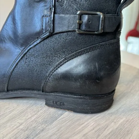 UGG Women’s Demi Leather Full Zip Ankle Booties Round Toe Black US 8