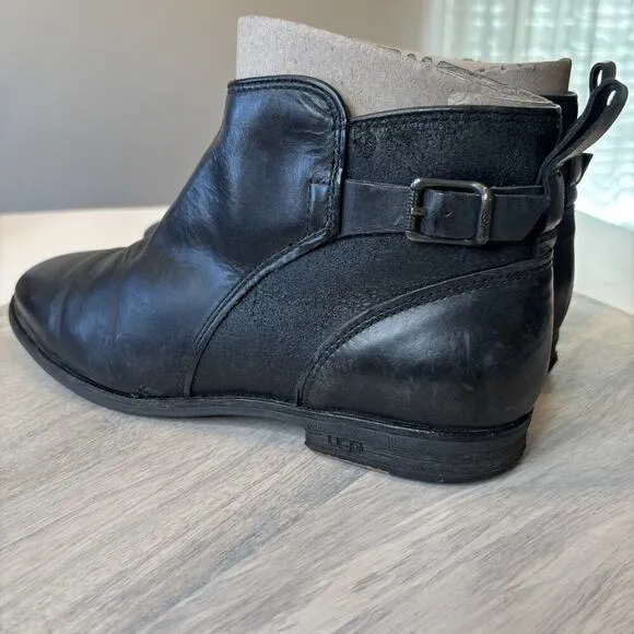 UGG Women’s Demi Leather Full Zip Ankle Booties Round Toe Black US 8