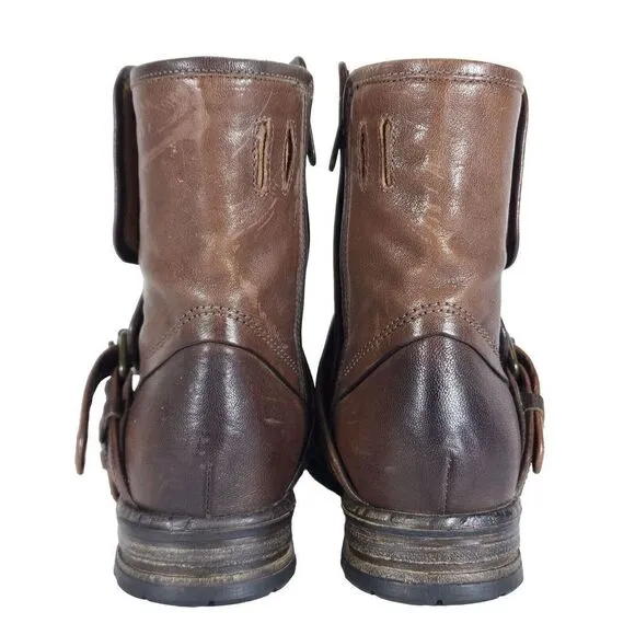 Ugg Women's elizabetha RARE US 7,5 Leather Brown Side Zip Moto Biker boots