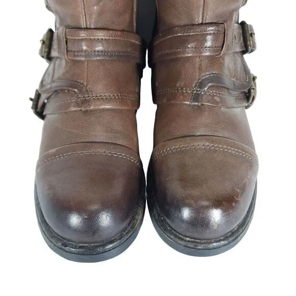 Ugg Women's elizabetha RARE US 7,5 Leather Brown Side Zip Moto Biker boots