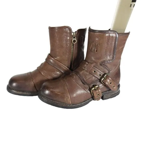 Ugg Women's elizabetha RARE US 7,5 Leather Brown Side Zip Moto Biker boots