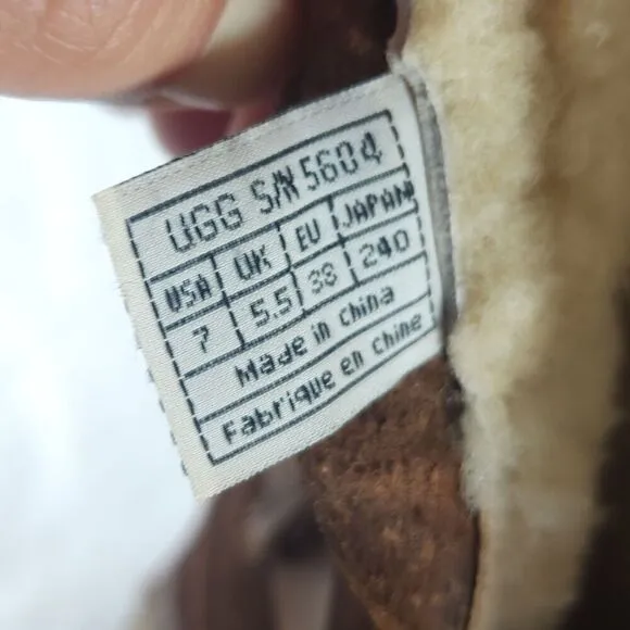 Ugg Women's Endell US 7 Brown Suede Sheepskin Lined Side Zip Moto Biker boots