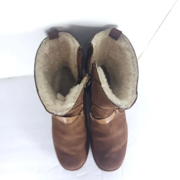Ugg Women's Endell US 7 Brown Suede Sheepskin Lined Side Zip Moto Biker boots