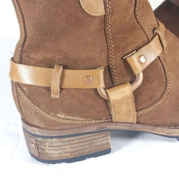 Ugg Women's Endell US 7 Brown Suede Sheepskin Lined Side Zip Moto Biker boots