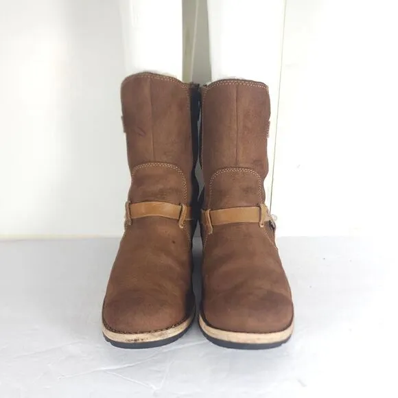 Ugg Women's Endell US 7 Brown Suede Sheepskin Lined Side Zip Moto Biker boots
