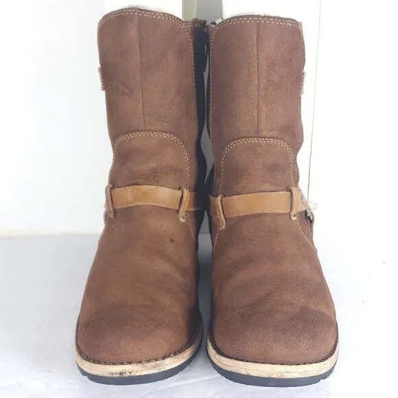 Ugg Women's Endell US 7 Brown Suede Sheepskin Lined Side Zip Moto Biker boots