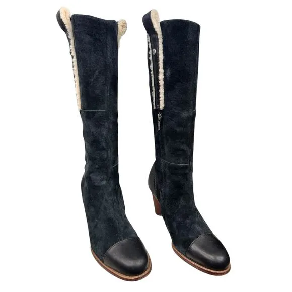 UGG Women’s Tess Black Suede Side Zip Tall Heeled Boot Size US 7