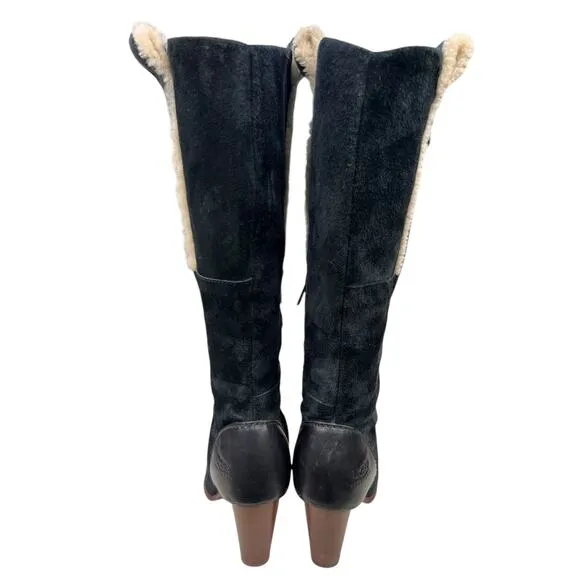 UGG Women’s Tess Black Suede Side Zip Tall Heeled Boot Size US 7