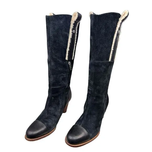 UGG Women’s Tess Black Suede Side Zip Tall Heeled Boot Size US 7