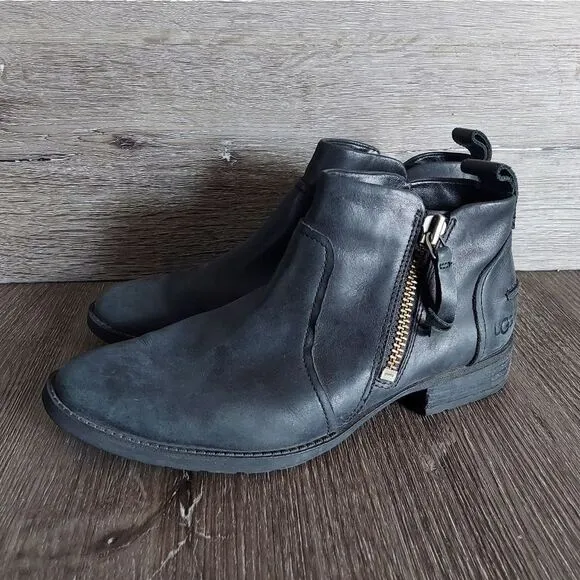 UGG Aureo Black Leather Ankle Boots sz 8.5