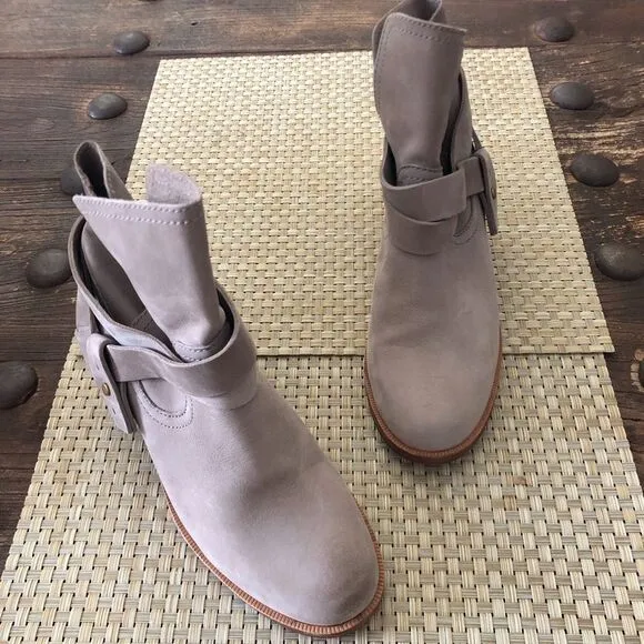 Ugg Elora Suede Leather Buckle Wrap Ankle Boots Tan Size 6