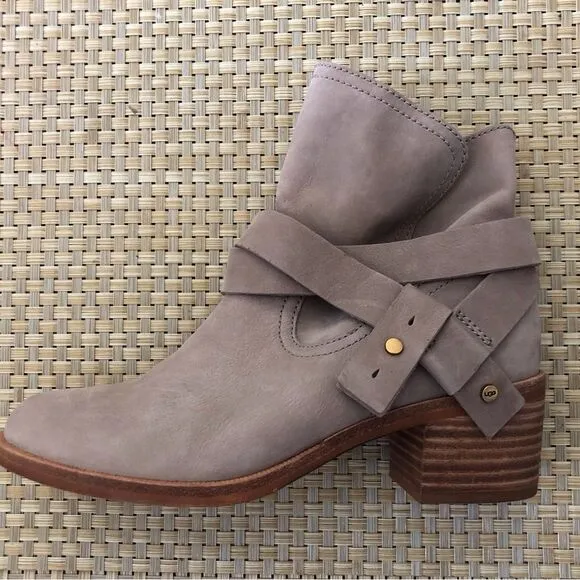 Ugg Elora Suede Leather Buckle Wrap Ankle Boots Tan Size 6