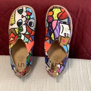 UIN Colorful Abstract Slip-On Shoes, Sz 8