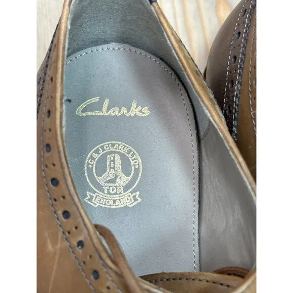 US13 Clarks Penton Formal Dress Shoes Brogues Brown Leather EU47